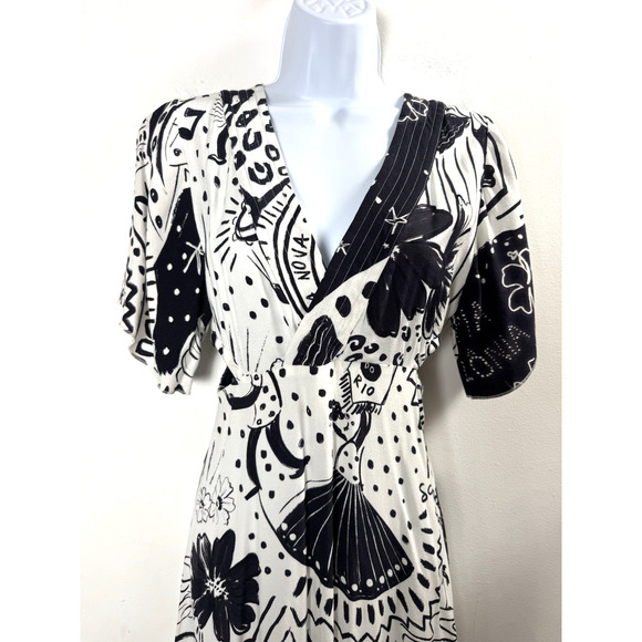 Farm Rio Black & White Cutout Maxi Dress Resortwear Vacation Size XS - Picture 2 of 11